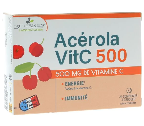Acérola VitC 500 mg Les 3 Chênes - boîte de 24 comprimés à croquer