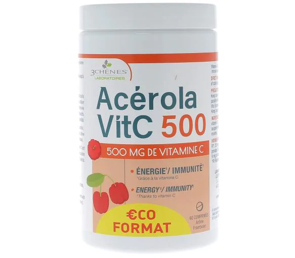 Acérola VitC 500mg Les 3 Chênes - pot de 60 comprimés