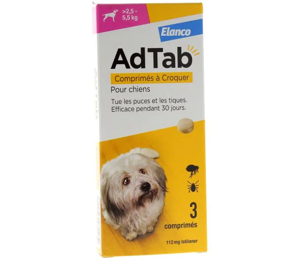 AdTab 112 mg chien 2,5-5,5kg Elanco - boîte de 3 comprimés à croquer
