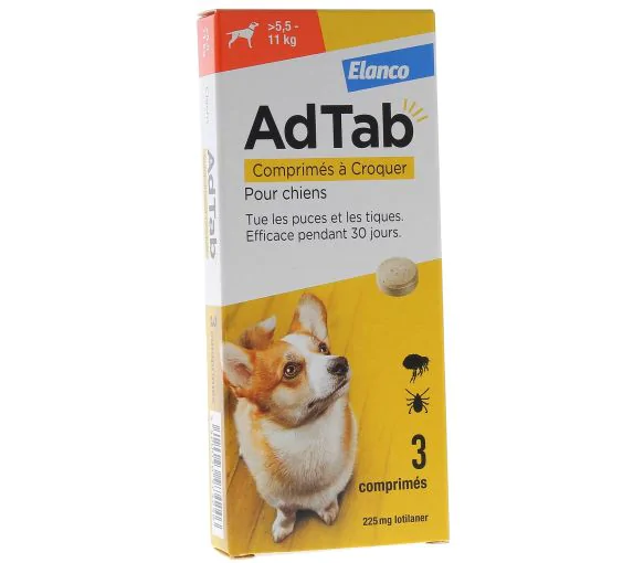AdTab 225 mg chien 5,5-11kg Elanco - boîte de 3 comprimés à croquer