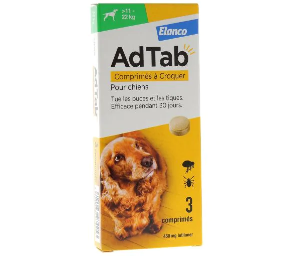AdTab 450 mg chien 11-22kg Elanco - boîte de 3 comprimés à croquer