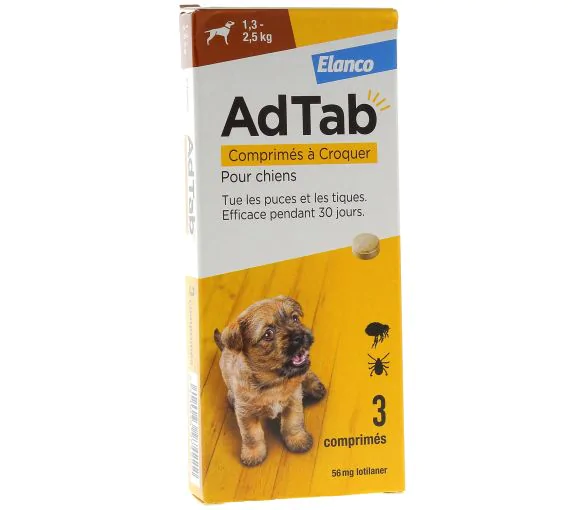 AdTab 56 mg chien 1,3-2,5 kg Elanco - boite de 3 comprimés à croquer