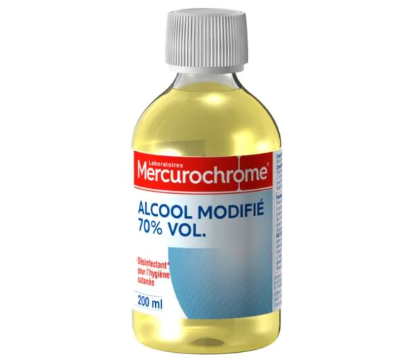 Alcool modifié 70% vol Mercurochrome - flacon de 200 ml