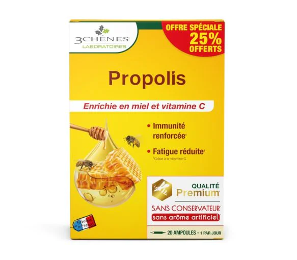 Propolis ampoules fatigue & défenses naturelle Les 3 Chenes - 20 ampoules de 10ml