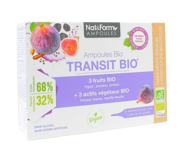 Ampoules transit aux 3 fruits bio Nat&Form - boîte de 20 ampoule de 10 ml
