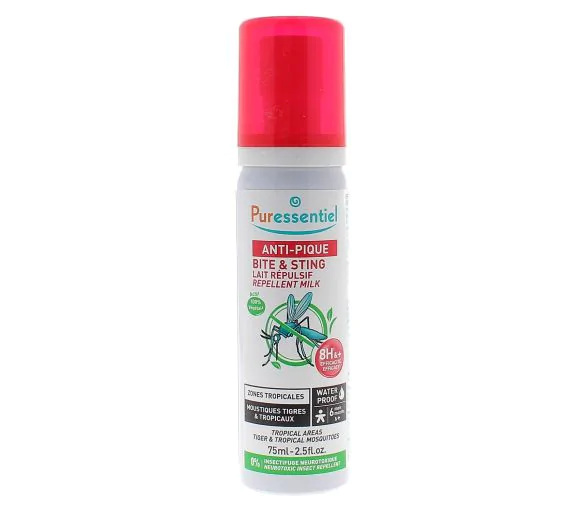 Anti-Pique Lait répulsif waterproof zones tropicales Puressentiel - spray de 75 ml