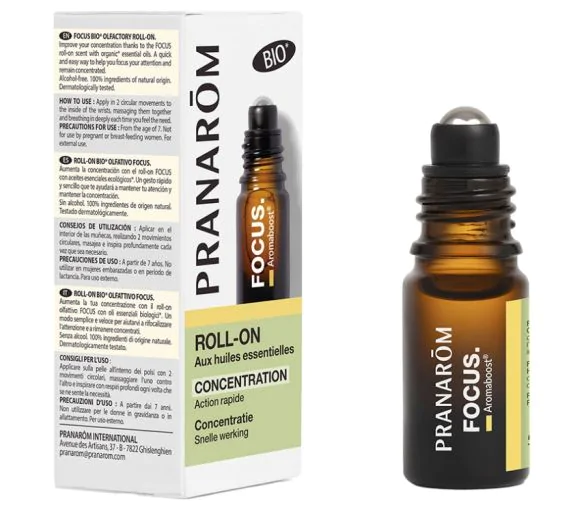 Aromaboost Focus concentration Roll-on aux huiles essentielles bio Pranarôm - roll-on de 5 ml