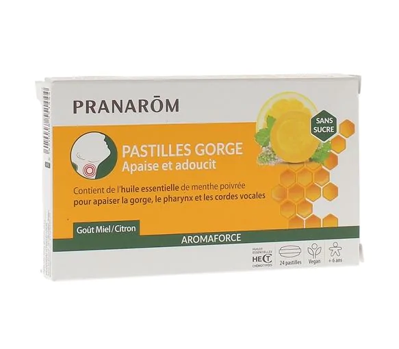 Aromaforce Pastille gorge goût miel-citron Pranarom - boîte de 24 pastilles