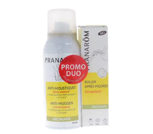 Aromapic Duo Spray corporel anti-moustiques + roller après-piqûres Pranarom - lot de 2 produits