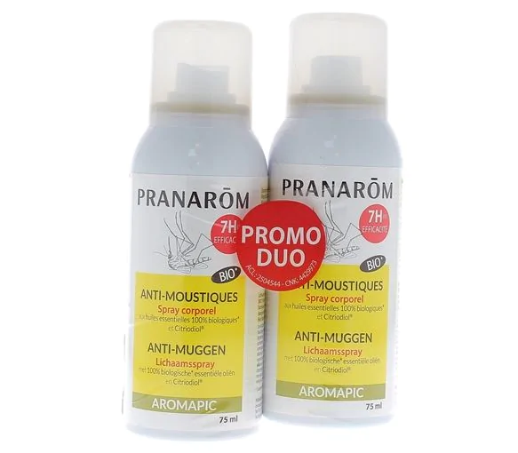 Aromapic Spray corps anti-moustique Pranarôm - lot de 2 sprays de 75 ml