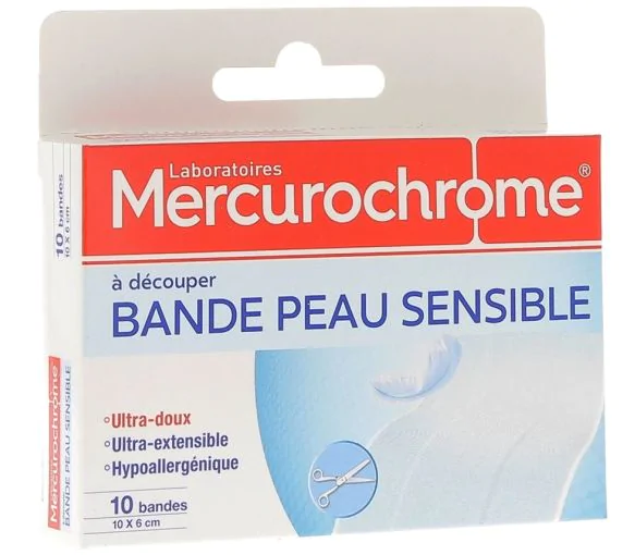 Bande peau sensible à découper Mercurochrome - Boite de 10 bandes
