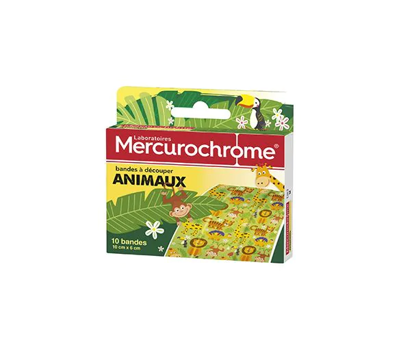 Bandes à découper animaux Mercurochrome - boite de 10 bandes de 10cm x 6cm