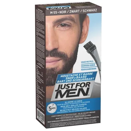 Just for Men Moustache & Beard Eliminates Gray for Thicker, Fuller Look M55 Black Real Black