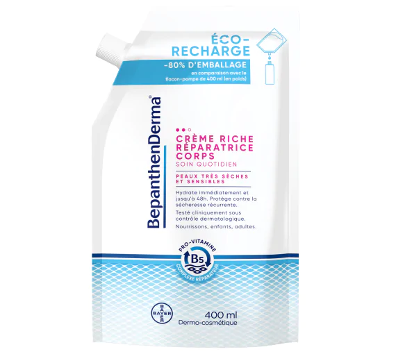 BepanthenDerma Crème Riche Réparatrice Corps Éco-Recharge 400 ml Peaux sèches et sensibles
