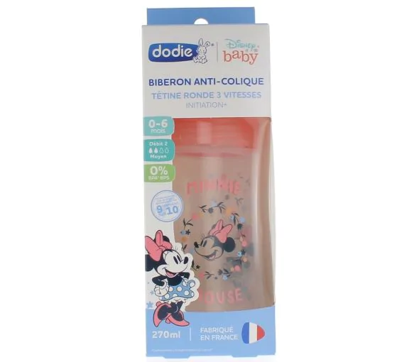 Biberon anti-colique Disney Baby Minnie tétine ronde 3 vitesses 0-6 mois Dodie - biberon de 270ml