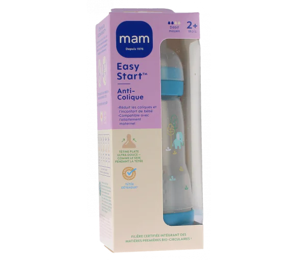 Biberon Easy start anti-colique 2+ mois débit moyen bleu océan Mam - 1 biberon de 260ml