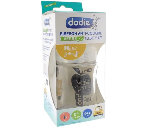 Biberon en verre Anti-colique New York débit 1 - 0 à 6 mois Dodie - biberon de 150 ml