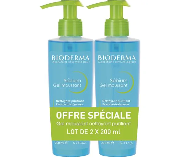 Sébium gel moussant nettoyant purifiant Bioderma - 2 flacons de 200 ml