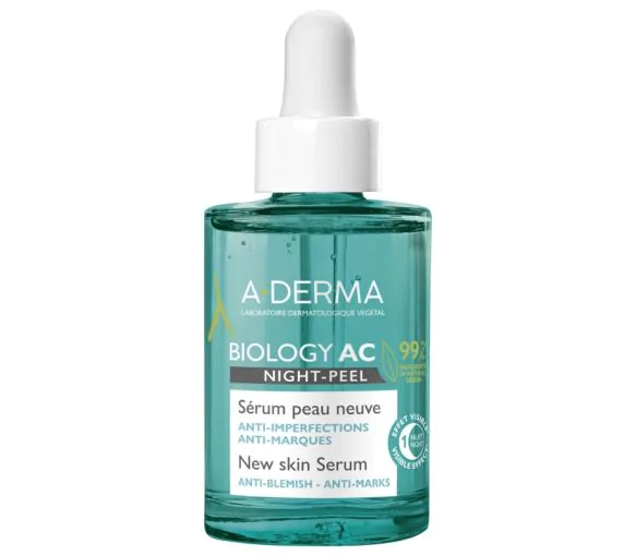 Biology AC Night-Peel Sérum peau neuve bio A-Derma - flacon-pipette de 30 ml