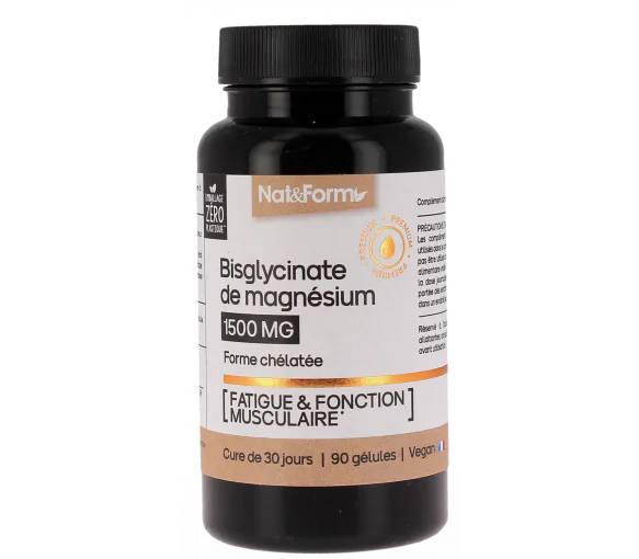 Bisglycinate de magnésium 1500mg Nat&Form - pot de 90 gélules