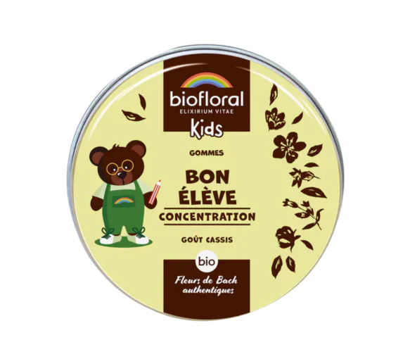 Bon Élève concentration enfants goût cassis Biofloral - boite de 45 gommes