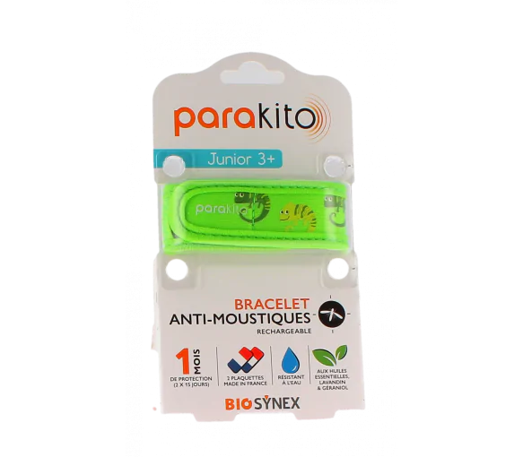 Bracelet anti-moustique rechargeable junior Caméléon Para'kito - 1 bracelet + 2 recharges