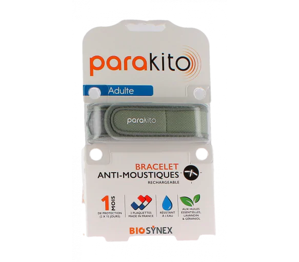 Bracelet anti-moustique rechargeable kaki Para kito - 1 bracelet + 2 recharges