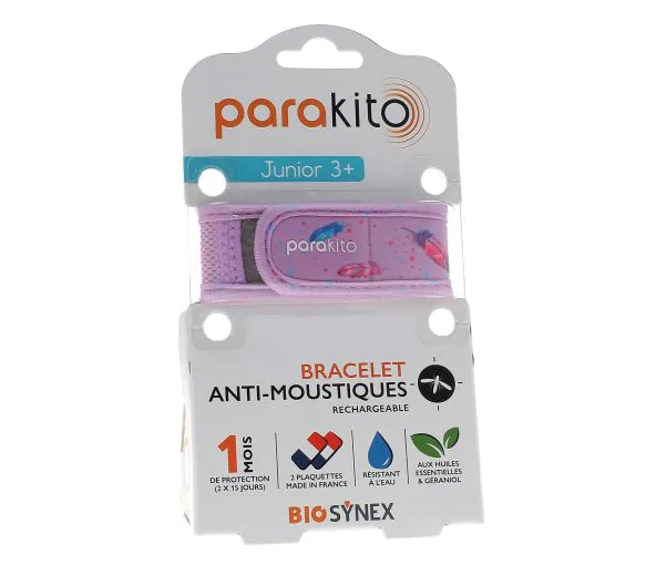 Bracelet anti-moustique rechargeable junior Plumes Para'kito - 1 bracelet + 2 recharges