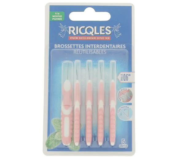 Brossettes interdentaires 0,6 mm Ricqles - 5 brossettes réutilisables