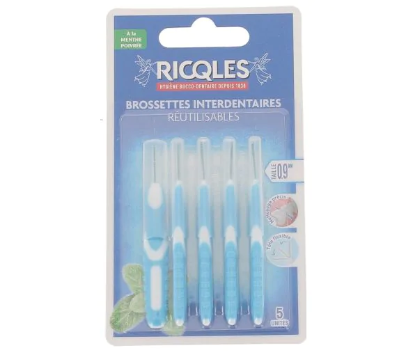 Brossettes interdentaires 0,9 mm Ricqles - 5 brossettes réutilisables