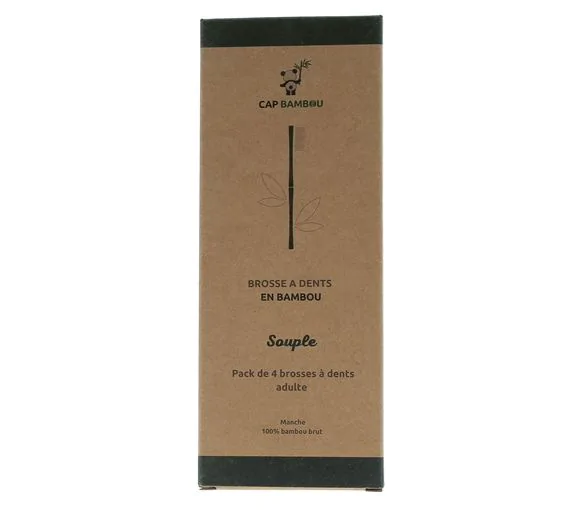 Brosse à dents adulte en bambou souple Cap Bambou - lot de 4 brosses à dents
