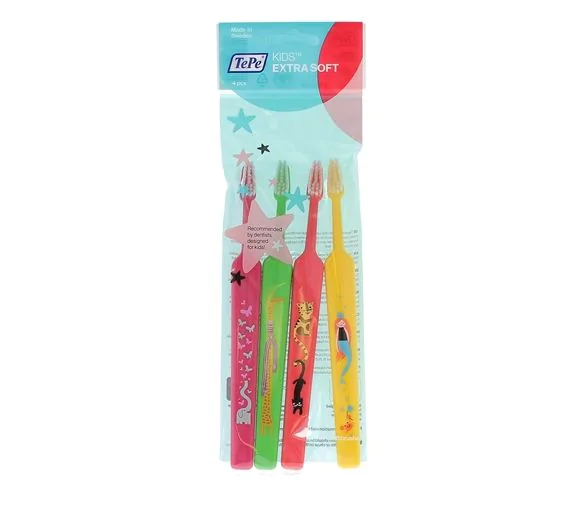 Brosses à dents kids extra-souples TePe - lot de 4 brosses à dents