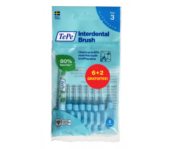 Brossettes interdentaires originales bleu taille 3 (0.6 mm) TePe - 6 brossettes + 2 gratuites