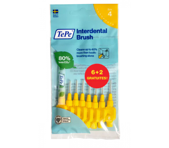 Brossettes interdentaires originales jaune taille 4 (0.7 mm) TePe - 6 brossettes + 2 gratuites