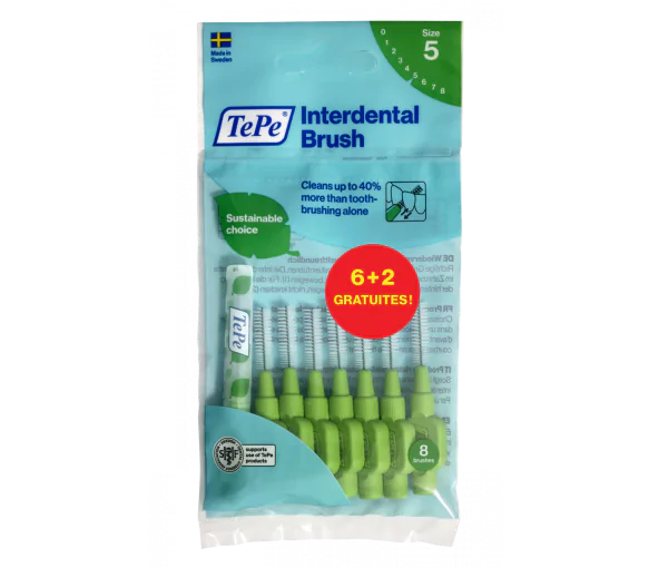 Brossettes interdentaires originales vert taille 5 (0.8mm) TePe - 6 brossettes + 2 gratuites