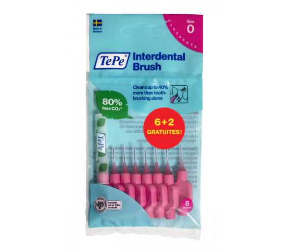 Brossettes interdentaires originales rose taille 0 (0.4 mm) TePe - 6 brossettes + 2 gratuites