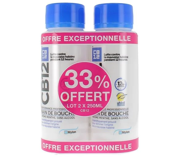 Bain de bouche goût menthe CB12 - lot de 2x250 ml