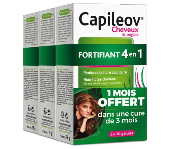 Capileov Fortifiant 4 en 1 cheveux et ongles Nutreov - lot de 3 boîtes de 30 gélules