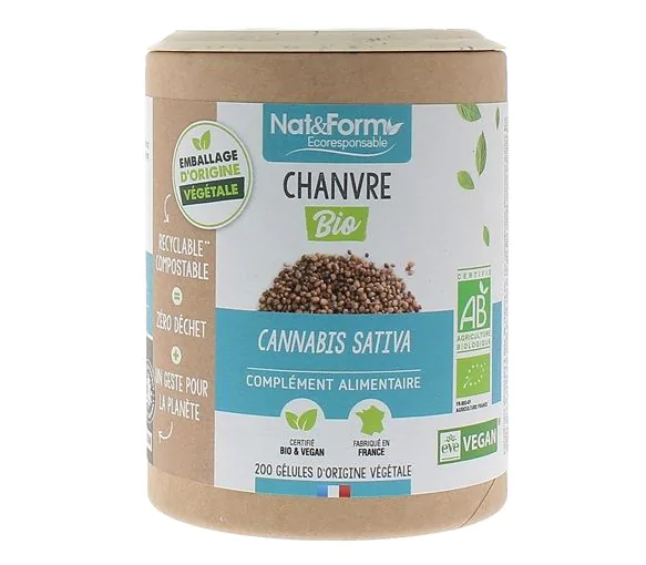 Chanvre bio Nat&Form - pot de 200 gélules