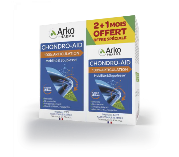 Chondro-Aid 100% articulation Arkopharma - boîte de 120 gélules + 60 gélules offertes