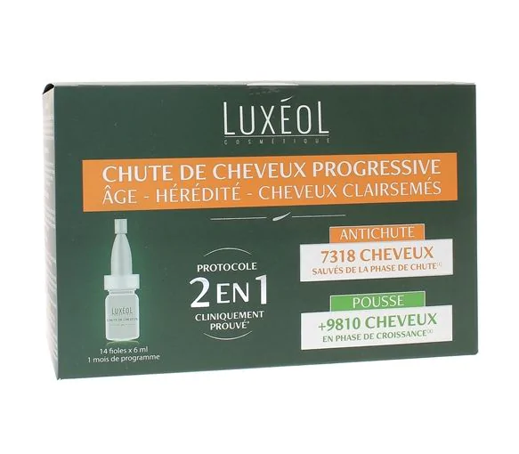 Chute de cheveux progressive 2 en 1 Luxéol - boîte de 14 fioles