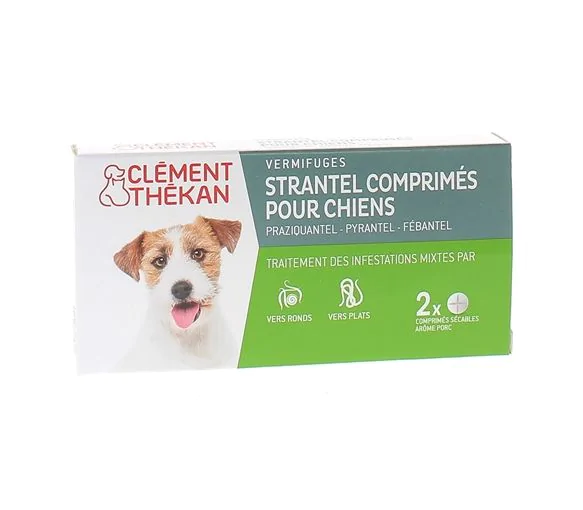 Strantel vermifuges comprimés pour chiens arôme porc Clément Thékan - boite de 2 comprimés sécables