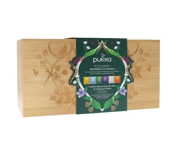 Coffret découverte thés et infusions Pukka - boîte en bambou de 42 sachets