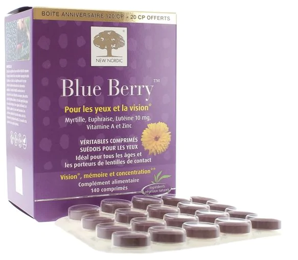 Blue Berry pour les yeux et la vision New Nordic - boite de 140 comprimés (dont 20 offerts)
