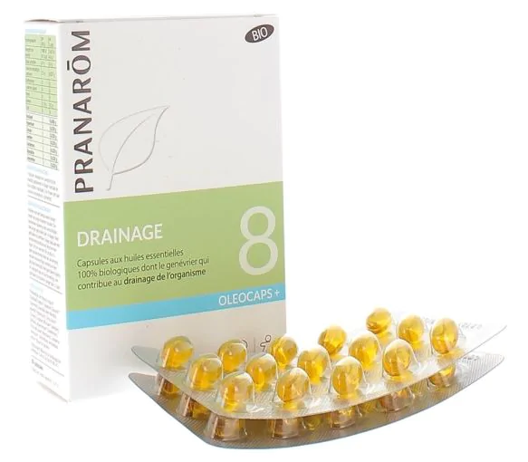 Oléocaps+ 8 drainage bio Pranarom - boîte de 30 capsules