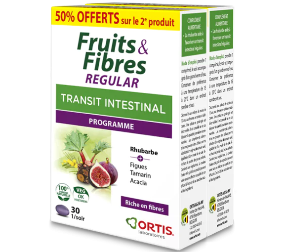 Fruits & Fibres Regular transit intestinal Ortis - lot de 2 boîtes de 30 comprimés