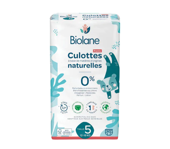Couches culottes naturelles taille 5 Biolane - sachet de 40 couches culottes