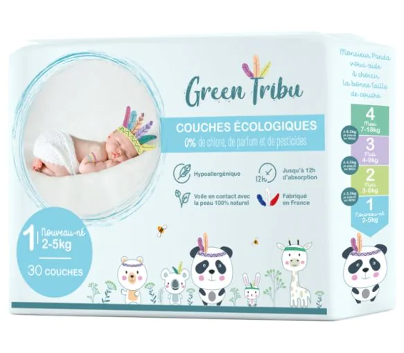 Couches écologiques taille 1 (2-5 kg) Green Tribu - sachet de 30 couches