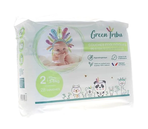 Couches écologiques taille 2 (3-6 kg) Green Tribu - paquet de 28 couches