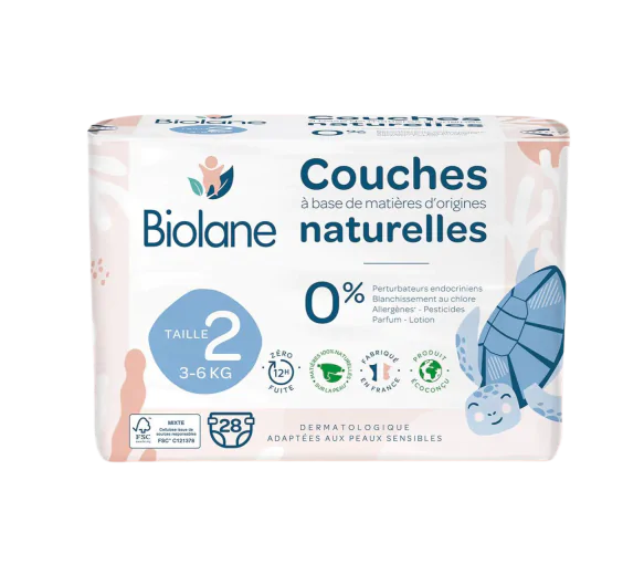 Couches naturelles taille 2 Biolane - sachet de 28 couches